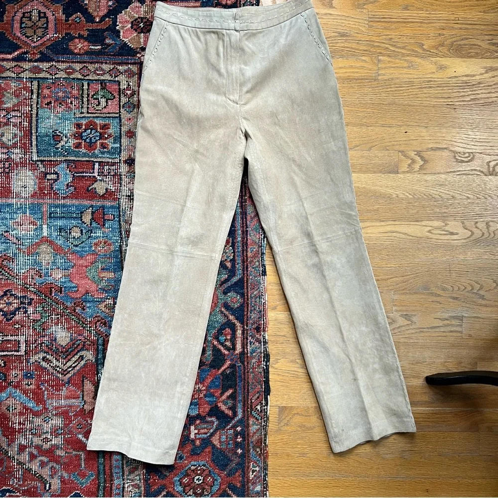 Bernardo Suede Leather Pants with Whipstitch Detailing Women's Size 8 Color Sand